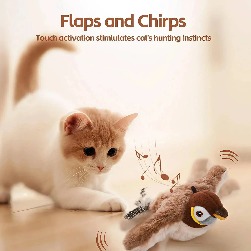 Interactive Plush Chirping Bird Cat Toy